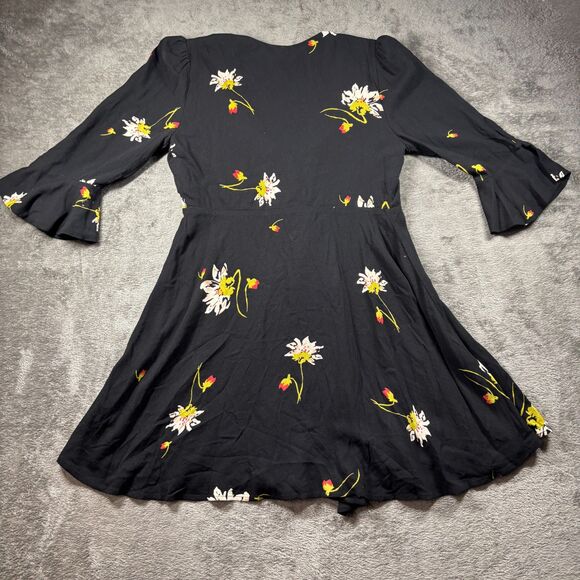 Free People Wrap Mini Dress Time On My Side Preppy Black Floral Print Small L160 - Picture 6 of 12